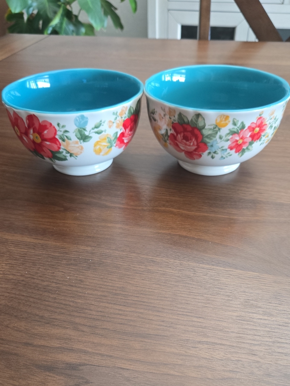 Pioneer Woman Floral Ceramic Serving Bowls with Turquoise Interior - Set of 2